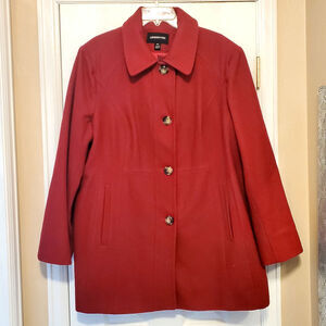 Size XXL LONDON FOG Red Wool Blend Button Close Pocketed Pea Coat